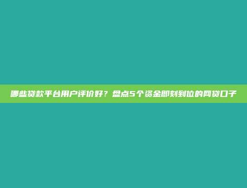 哪些贷款平台用户评价好？盘点5个资金即刻到位的网贷口子