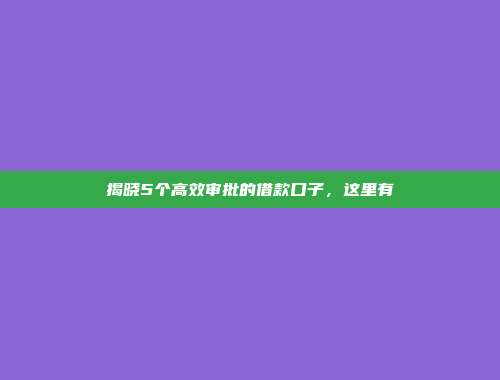 揭晓5个高效审批的借款口子，这里有