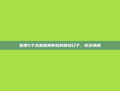 整理5个无需信用审核的借贷口子，收获满满