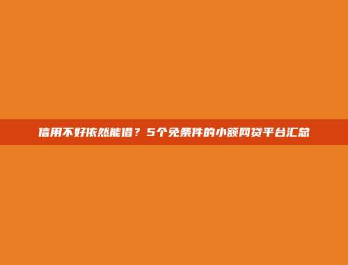 信用不好依然能借？5个免条件的小额网贷平台汇总