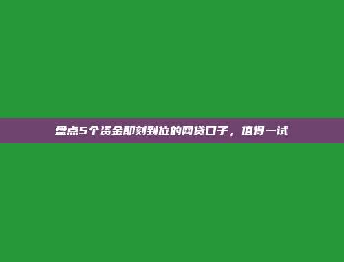 盘点5个资金即刻到位的网贷口子，值得一试