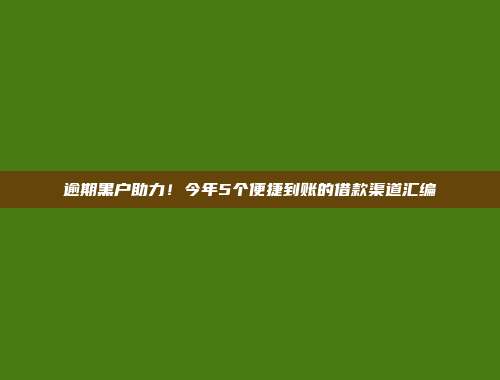 逾期黑户助力！今年5个便捷到账的借款渠道汇编