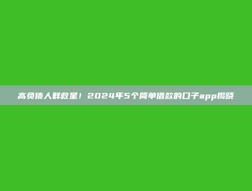 高负债人群救星！2024年5个简单借款的口子app揭晓