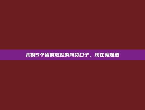 揭晓5个省时放款的网贷口子，现在就知道