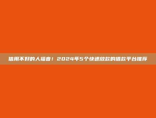 信用不好的人福音！2024年5个快速放款的借款平台推荐