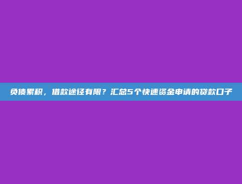 负债累积，借款途径有限？汇总5个快速资金申请的贷款口子