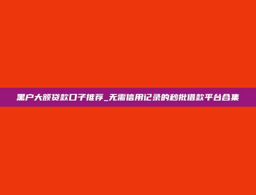 黑户大额贷款口子推荐_无需信用记录的秒批借款平台合集