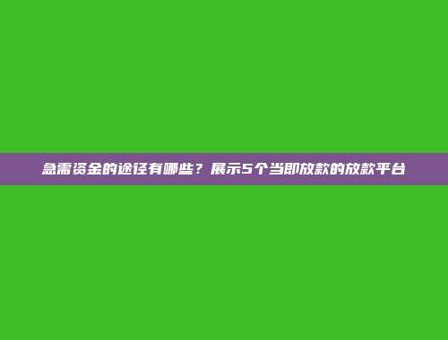 急需资金的途径有哪些？展示5个当即放款的放款平台