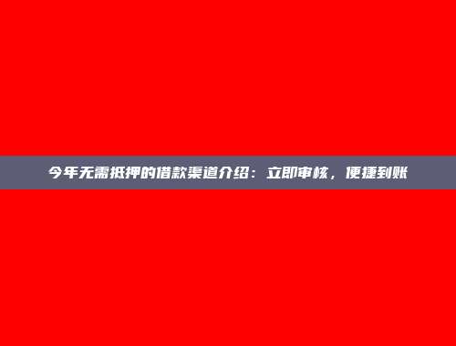 今年无需抵押的借款渠道介绍：立即审核，便捷到账