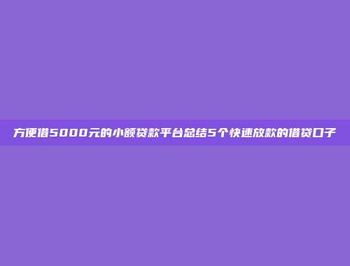 方便借5000元的小额贷款平台总结5个快速放款的借贷口子