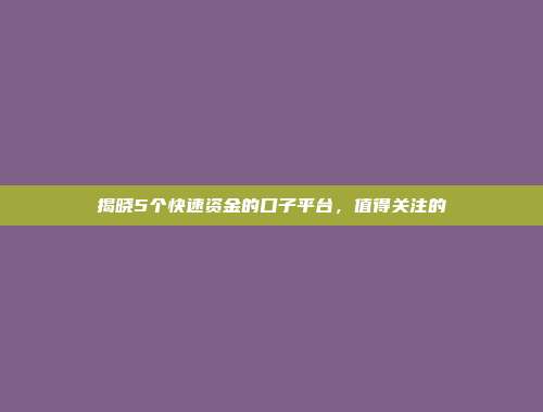 揭晓5个快速资金的口子平台，值得关注的