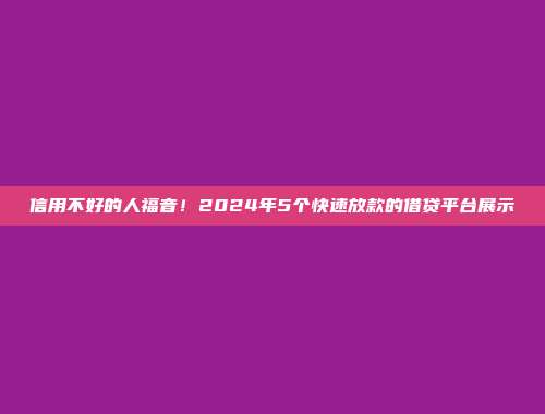 信用不好的人福音！2024年5个快速放款的借贷平台展示