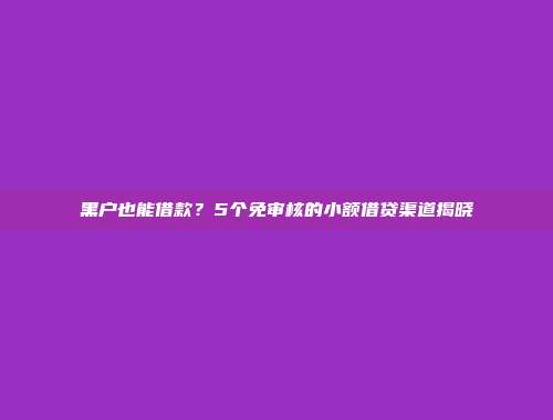 黑户也能借款？5个免审核的小额借贷渠道揭晓