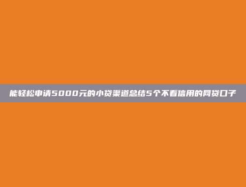 能轻松申请5000元的小贷渠道总结5个不看信用的网贷口子