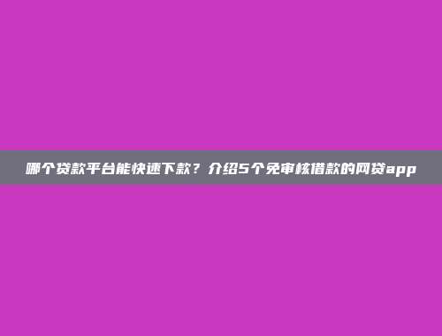 哪个贷款平台能快速下款？介绍5个免审核借款的网贷app