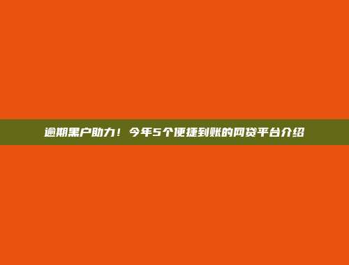 逾期黑户助力！今年5个便捷到账的网贷平台介绍