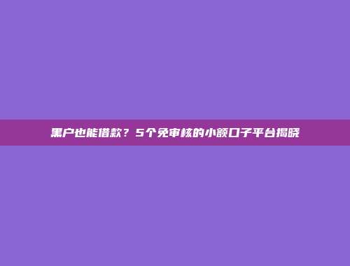 黑户也能借款？5个免审核的小额口子平台揭晓