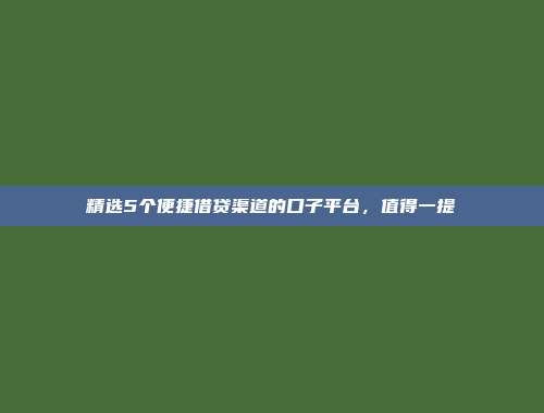 精选5个便捷借贷渠道的口子平台，值得一提