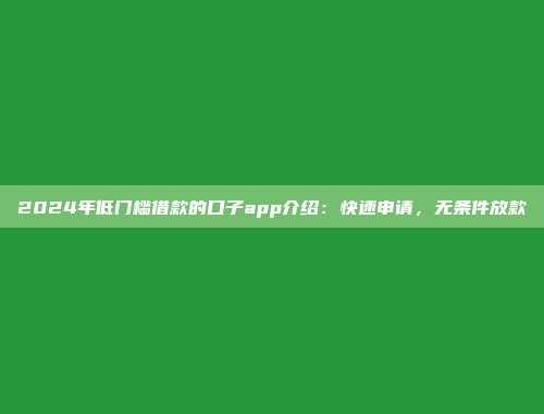 2024年低门槛借款的口子app介绍：快速申请，无条件放款