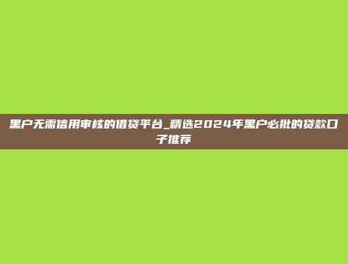 黑户无需信用审核的借贷平台_精选2024年黑户必批的贷款口子推荐