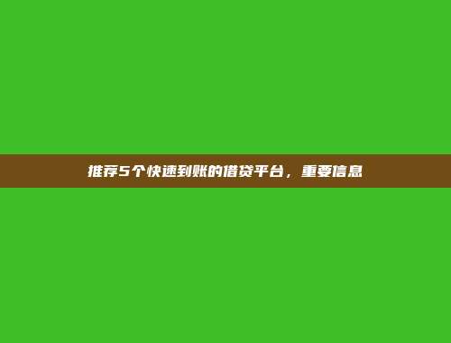 推荐5个快速到账的借贷平台，重要信息