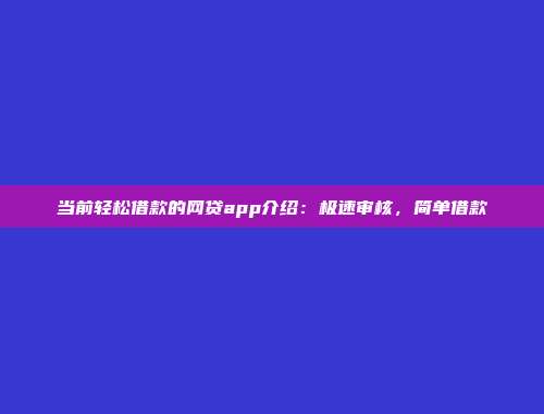 当前轻松借款的网贷app介绍：极速审核，简单借款