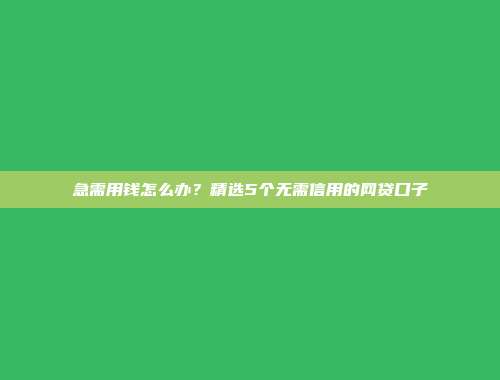 急需用钱怎么办？精选5个无需信用的网贷口子