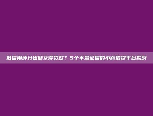 低信用评分也能获得贷款？5个不查征信的小额借贷平台揭晓