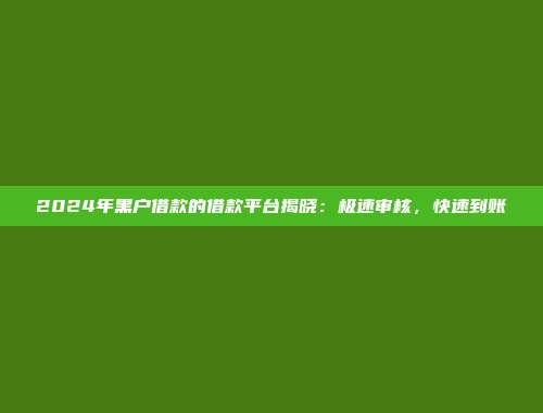 2024年黑户借款的借款平台揭晓：极速审核，快速到账