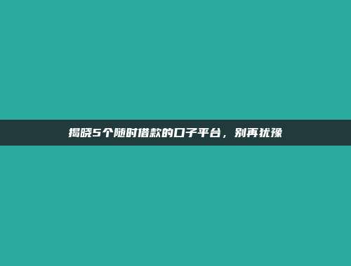 揭晓5个随时借款的口子平台，别再犹豫