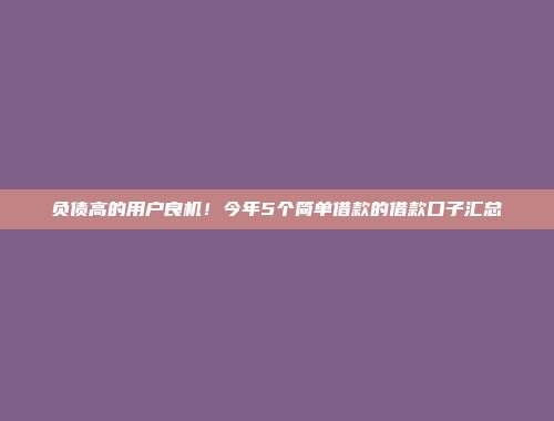 负债高的用户良机！今年5个简单借款的借款口子汇总