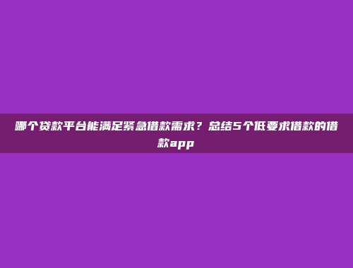 哪个贷款平台能满足紧急借款需求？总结5个低要求借款的借款app