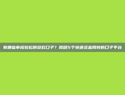 有哪些审核较松的贷款口子？揭晓5个快速资金周转的口子平台