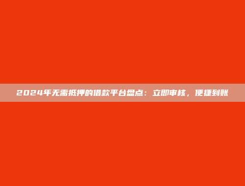 2024年无需抵押的借款平台盘点：立即审核，便捷到账