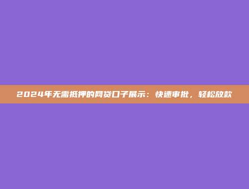 2024年无需抵押的网贷口子展示：快速审批，轻松放款