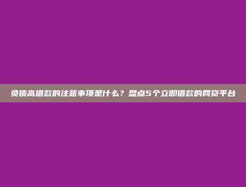 负债高借款的注意事项是什么？盘点5个立即借款的网贷平台