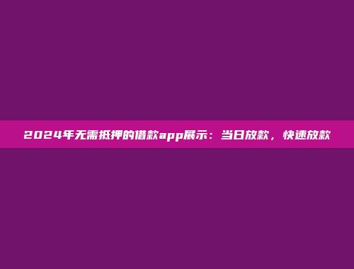 2024年无需抵押的借款app展示：当日放款，快速放款