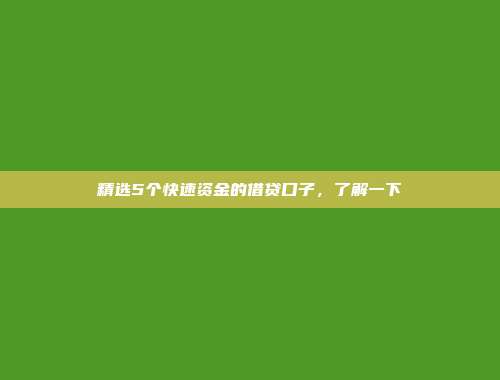 精选5个快速资金的借贷口子，了解一下