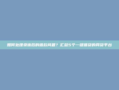 如何处理负债后的借款问题？汇总5个一键借贷的网贷平台