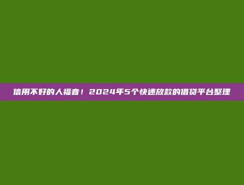 信用不好的人福音！2024年5个快速放款的借贷平台整理