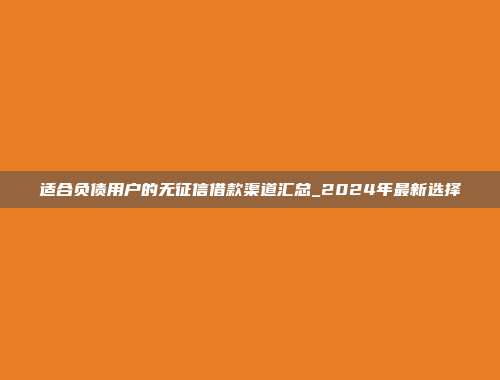 适合负债用户的无征信借款渠道汇总_2024年最新选择