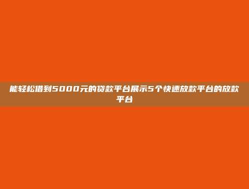 能轻松借到5000元的贷款平台展示5个快速放款平台的放款平台