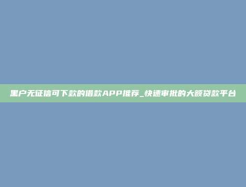 黑户无征信可下款的借款APP推荐_快速审批的大额贷款平台