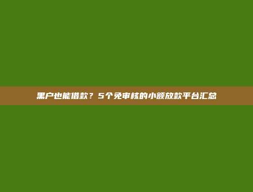 黑户也能借款？5个免审核的小额放款平台汇总