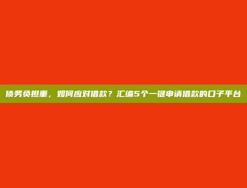 债务负担重，如何应对借款？汇编5个一键申请借款的口子平台