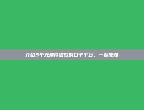 介绍5个无条件借款的口子平台，一看便知