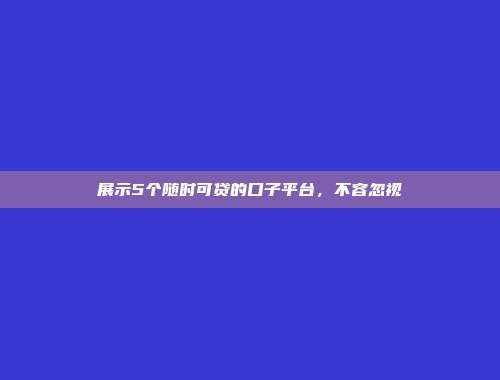 展示5个随时可贷的口子平台，不容忽视