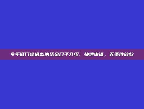 今年低门槛借款的资金口子介绍：快速申请，无条件放款