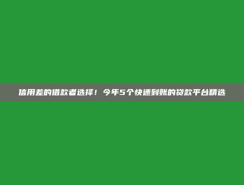 信用差的借款者选择！今年5个快速到账的贷款平台精选