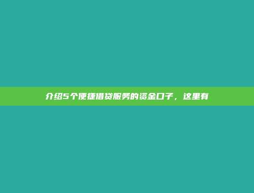 介绍5个便捷借贷服务的资金口子，这里有